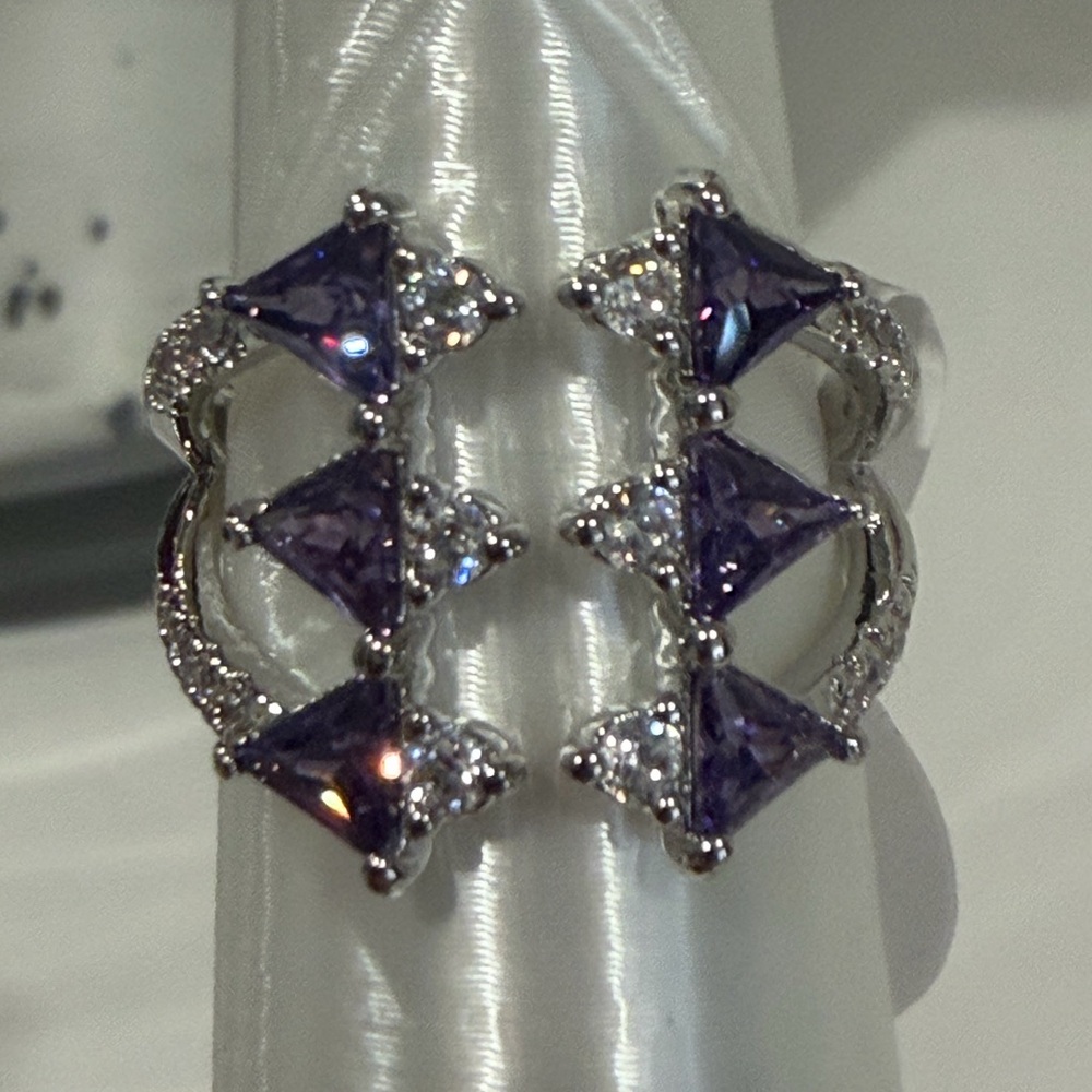 Rhodium Plating Lab Created Purple Topaz & Diamond Cubic Zirconia size 6